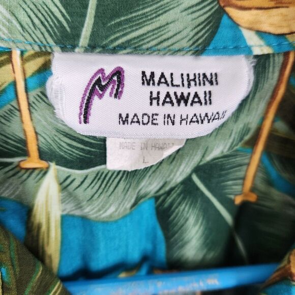 Vintage Malihini Hawaii Short Sleeve Palm and Orr Print Hawaiian Shirt Large - Picture 4 of 5